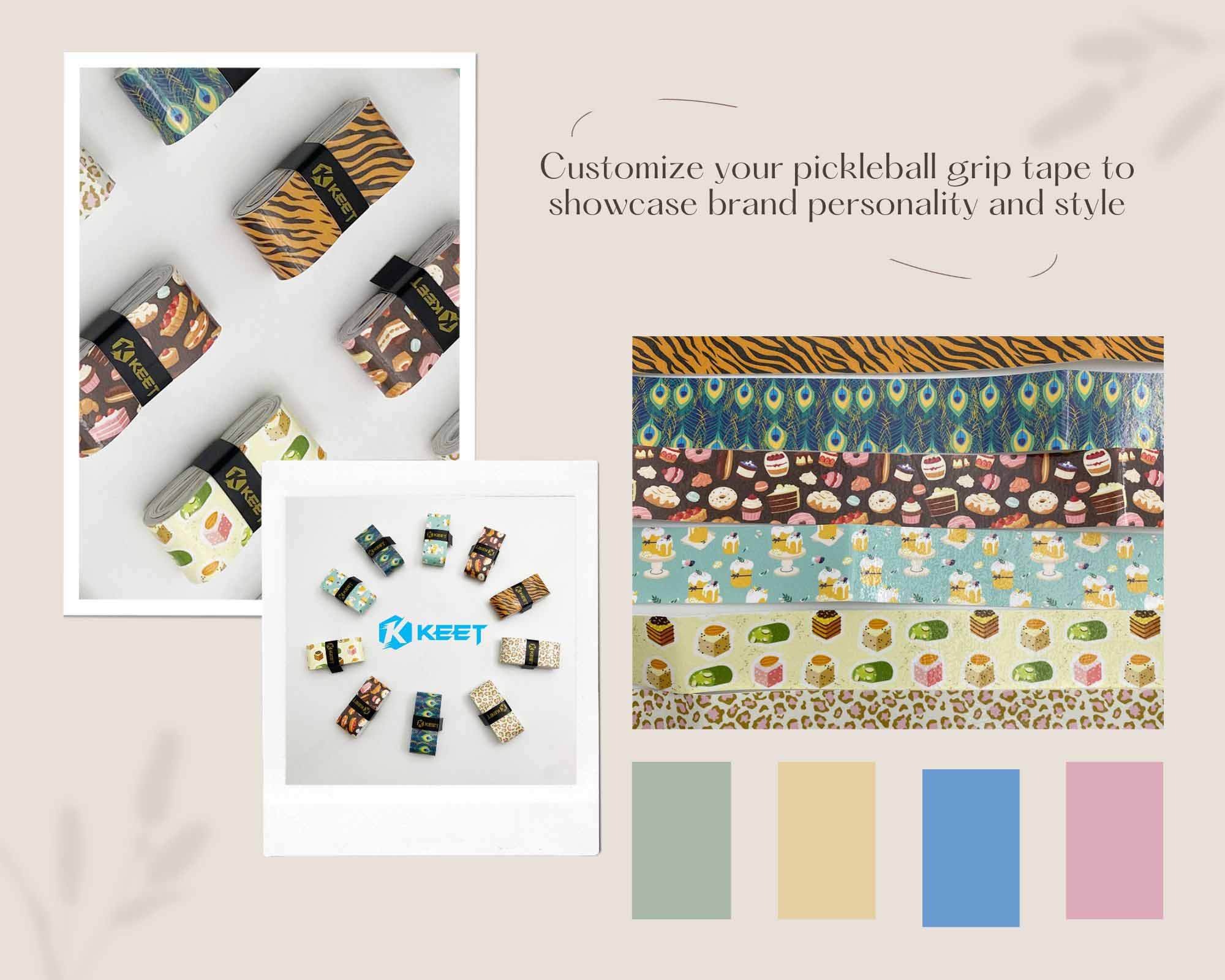 Customize your pickleball grip tape to showcase brand personality and style
