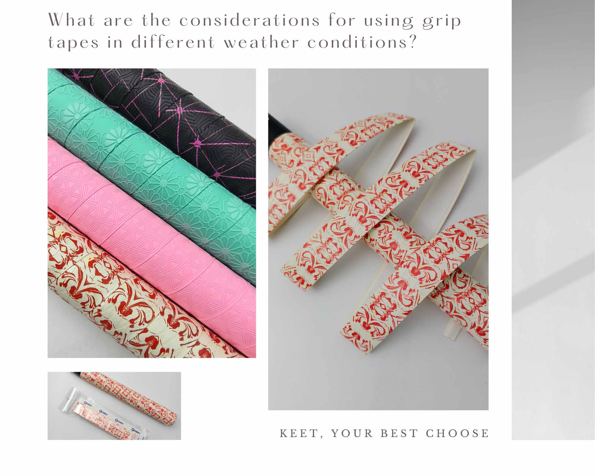 What are the considerations for using grip tapes in different weather conditions?