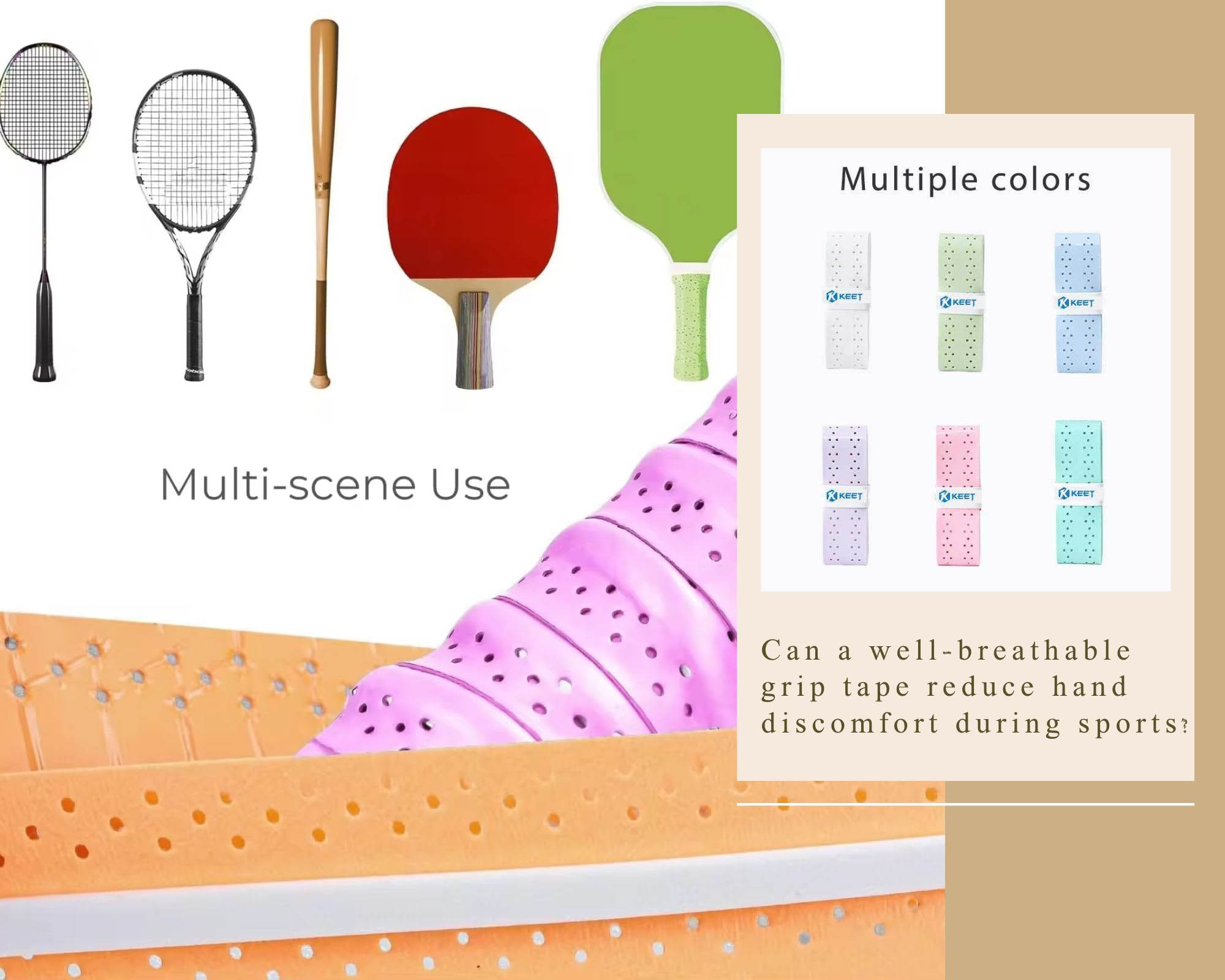 Can a well-breathable grip tape reduce hand discomfort during sports?